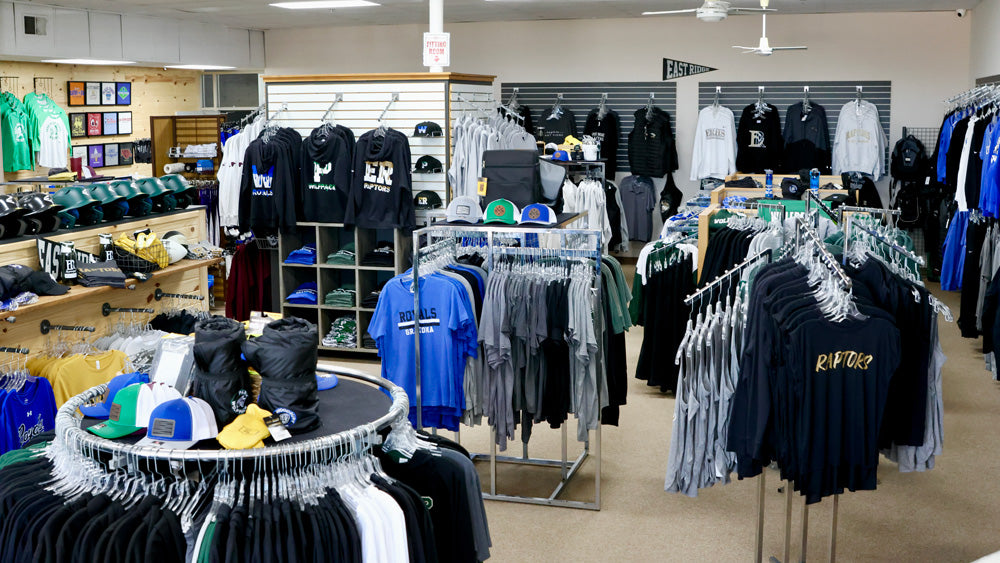 Advanced Sportswear Lobby with a lot of clothing on display