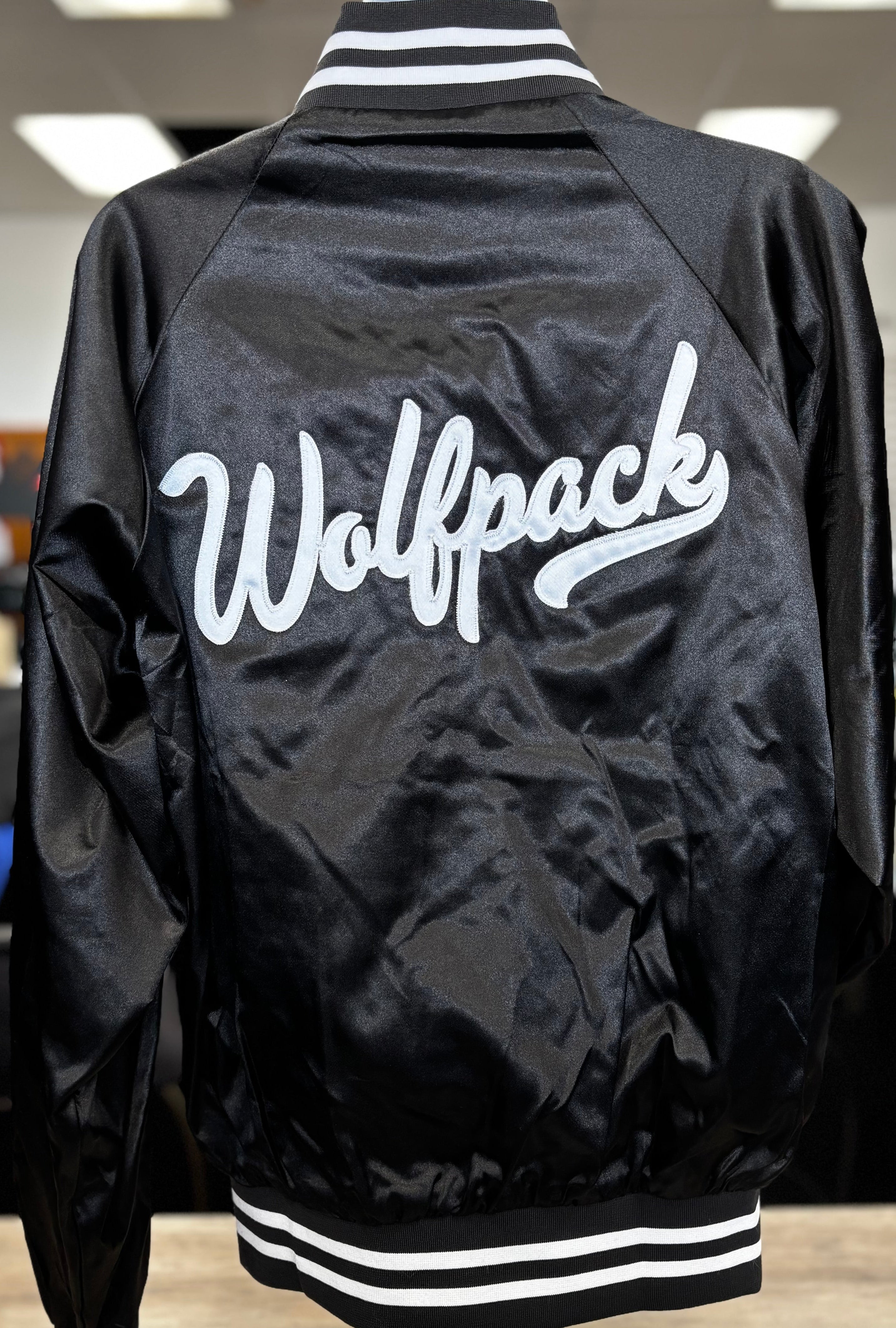 Cottage Grove Wolfpack Satin Bomber Jacket/Striped Trim-Jackets-Advanced Sportswear