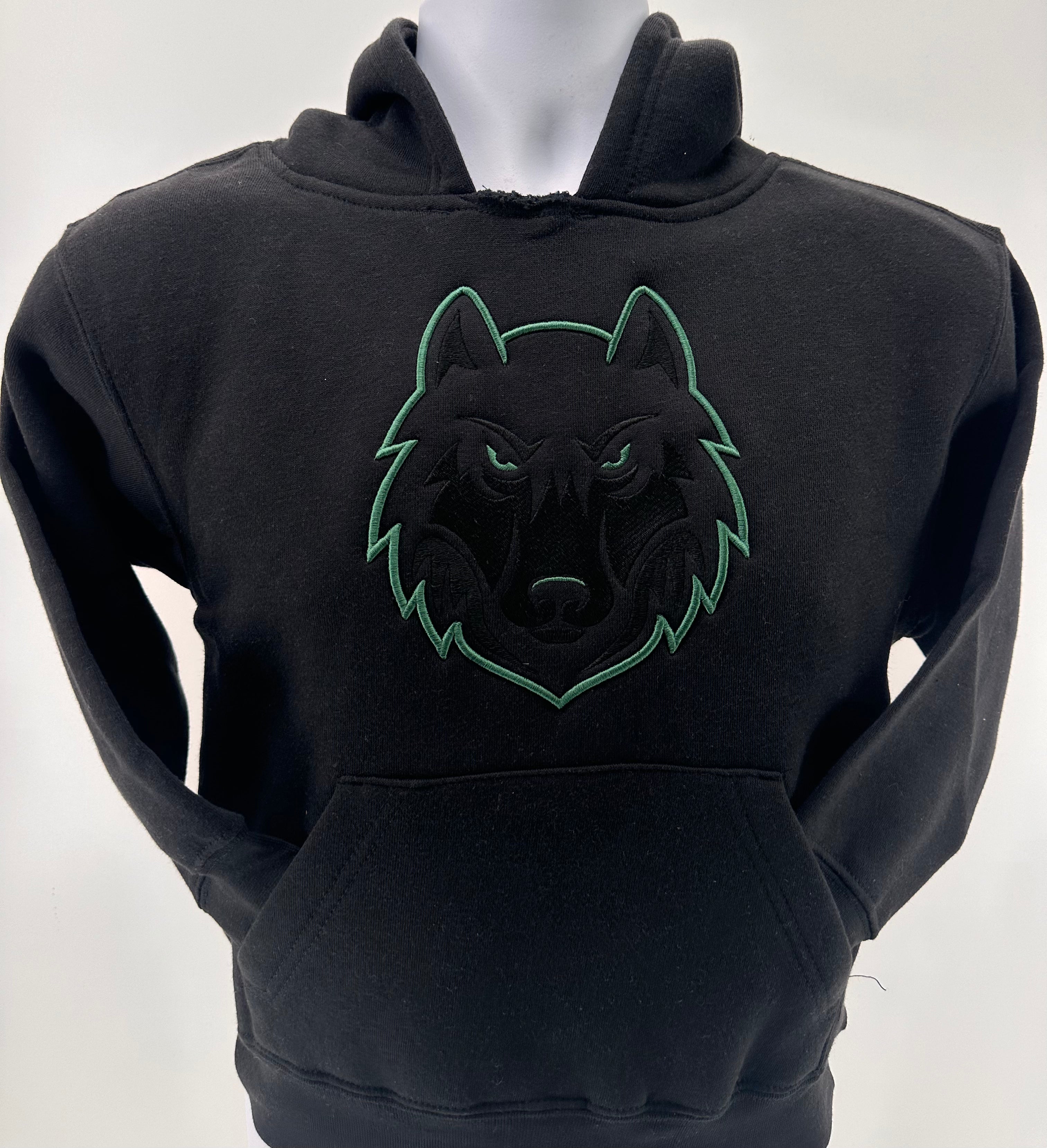 Wolfhead Puff Outline Youth Pennant Hoodie-Hoodies-Advanced Sportswear