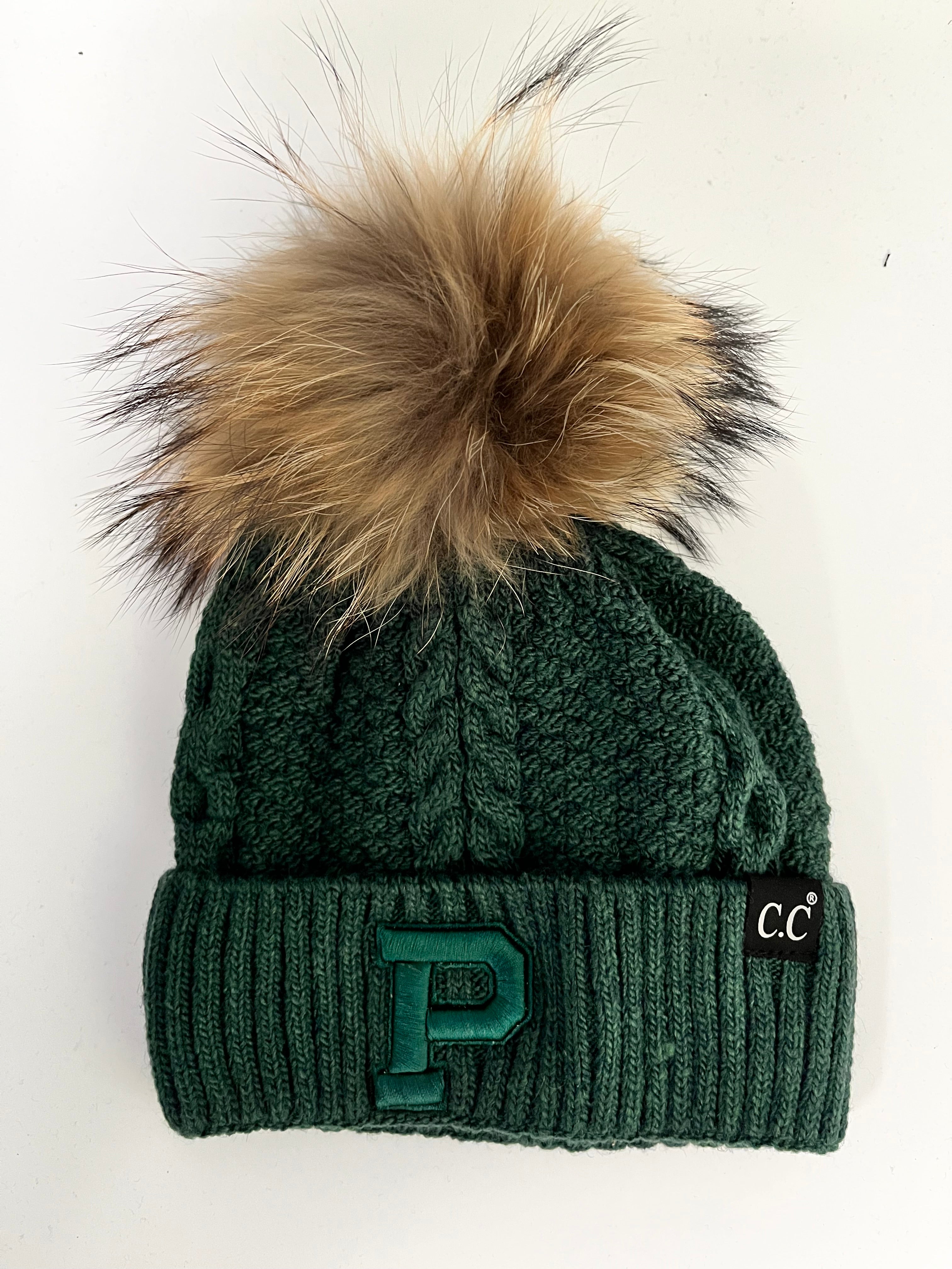 Puff P Ribbed Cuff Fur Pom Beanie-Hats-Advanced Sportswear