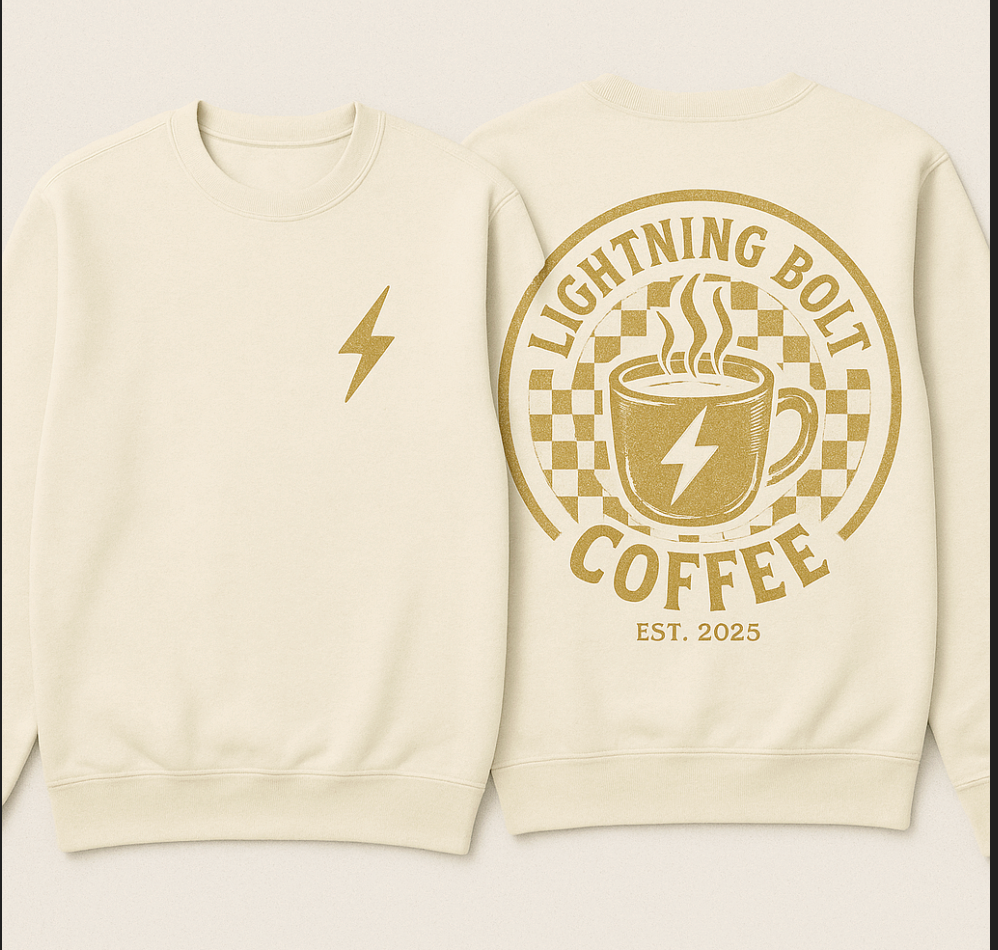 Tower House Lightning Bolt Cream Crewneck with gold-Crew Necks-Advanced Sportswear