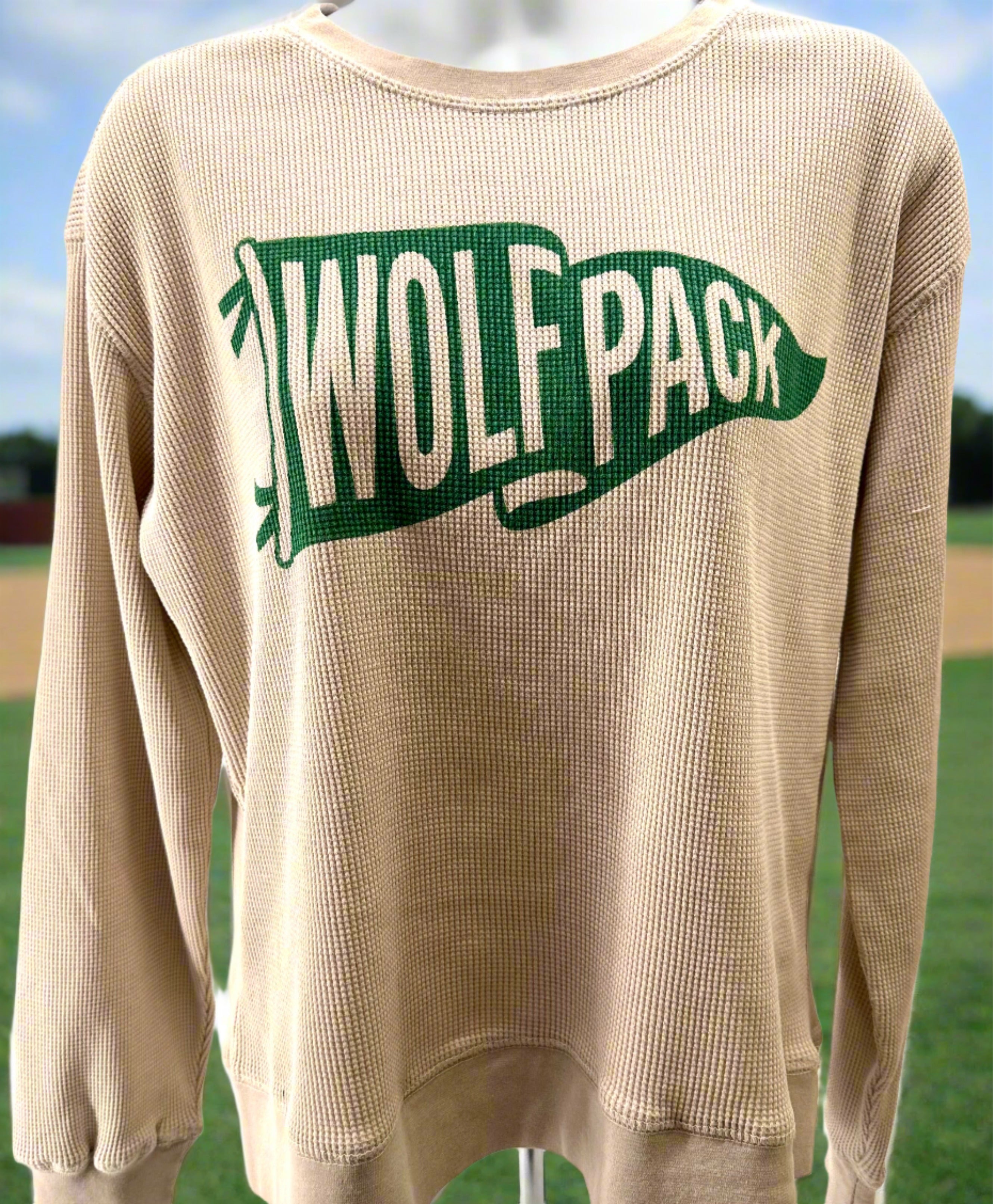 WOLFPACK RETRO PENNANT WAFFLE CREW-Crew Necks-Advanced Sportswear