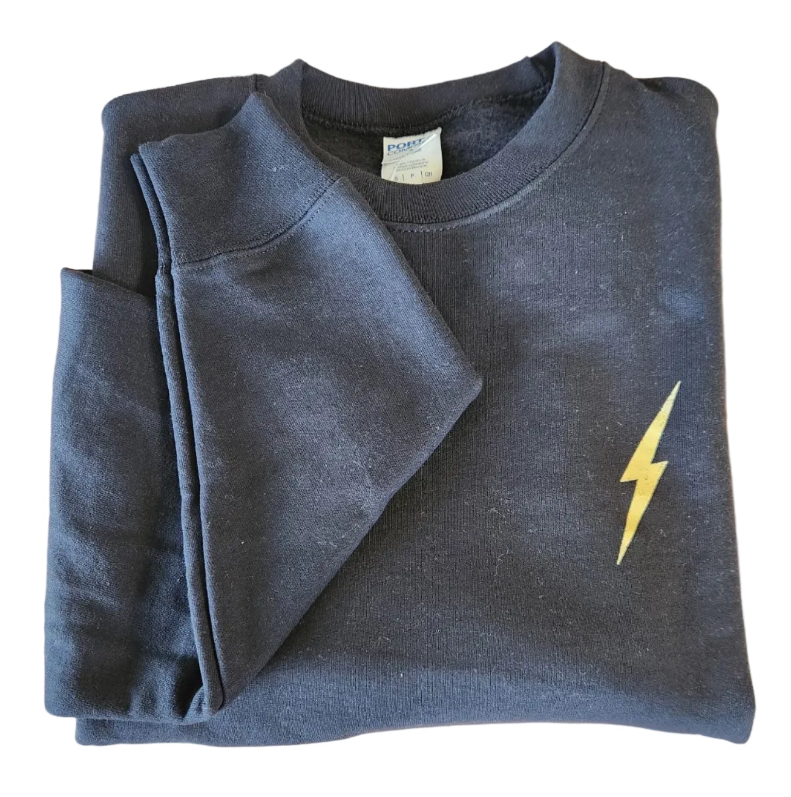 Tower House Lightning Bolt Black Crew Port & Company-Crew Necks-Advanced Sportswear