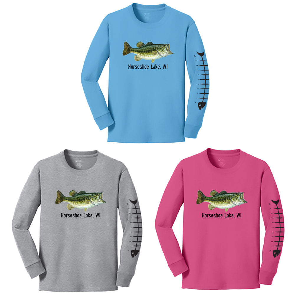 HORSESHOE LAKE FISH Port & Company® Youth Long Sleeve Core Cotton Tee-Long Sleeve-Advanced Sportswear